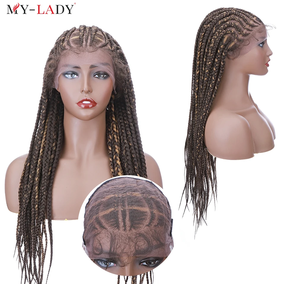 

My-Lady 27" Synthetic Lace Front Box Cornrow Braiding Wig Brazilian Long Straight For Afro Black Women Full lace Braided Wigs