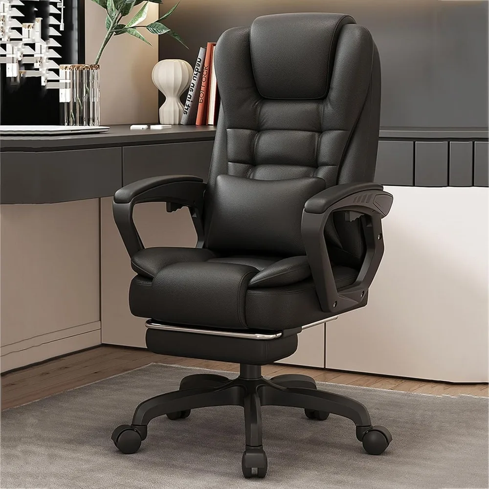 كرسي مكتب مريح من جلد البولي يوريثان مع مسند للقدمين، كرسي مكتب تنفيذي عالي الظهر للكمبيوتر مع وظيفة إمالة ومساند للذراعين، الارتفاع