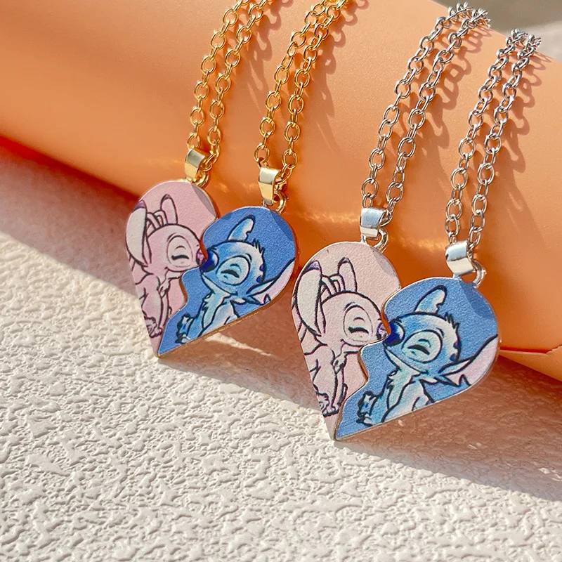 

Lilo & Stitch Cospay Angel Stitch Best Friends Necklace Couples Love Necklace Heart Pendant Friendship Matching Gifts for Unisex