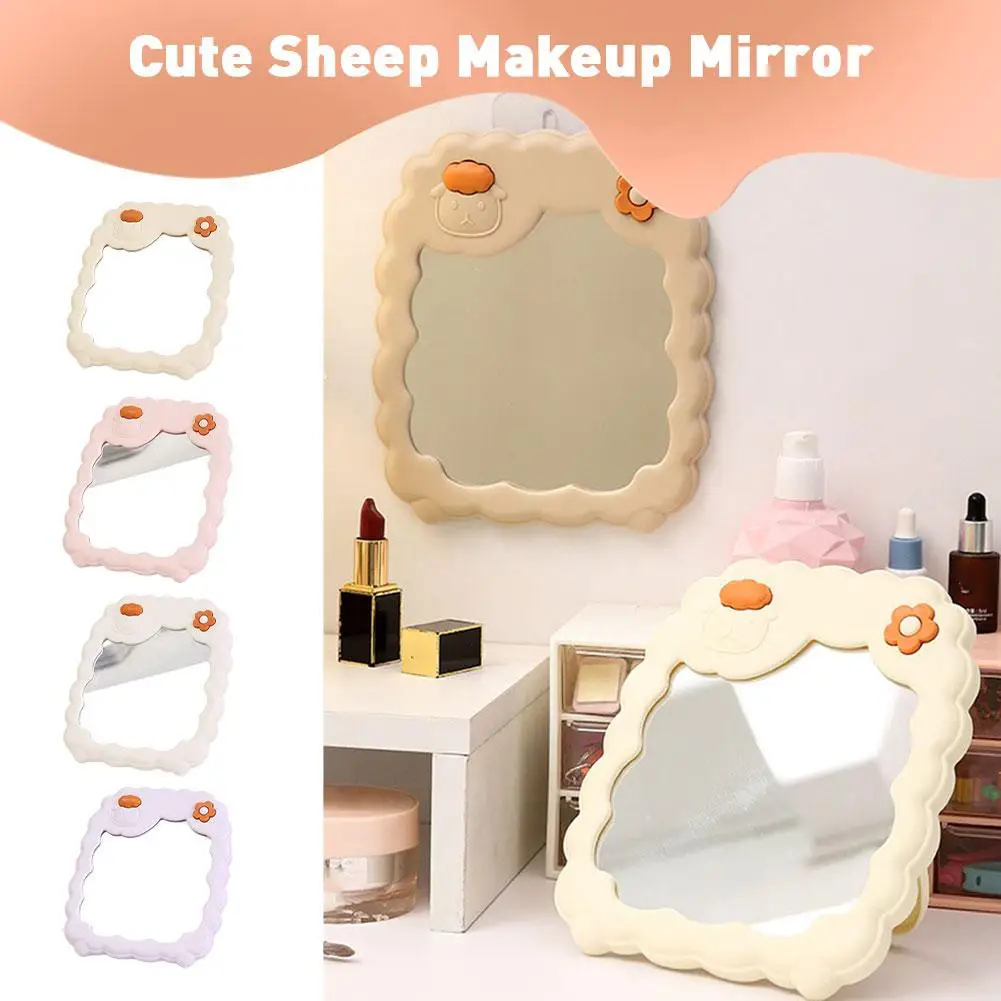 1Pcs Cute Sheep Makeup Mirror With Bracket Desktop Flat Folding Dormitory Mirror Stand Girl Home Mirrors Decor Dressing E7K4