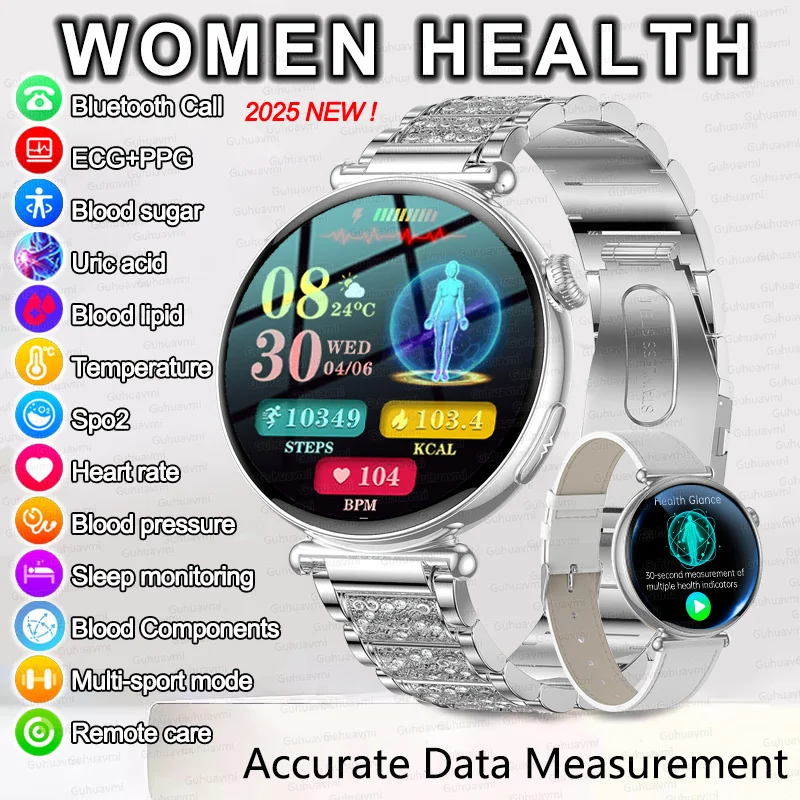 

2026 New Health Tracker 1.32"Smart Watch Women ECG+PPG Physical Examination Uric Acid Lipid Heart Rating BT Call Smartwatch Lady