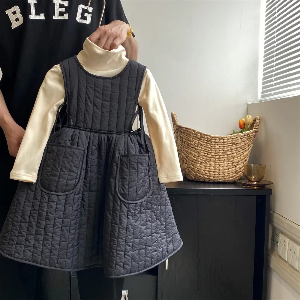 Robe Décontractée pour Fille, Style Forêt, Jupe à Bretelles, Princesse, Rayée, Solide, Nouvelle Collection Automne Hiver