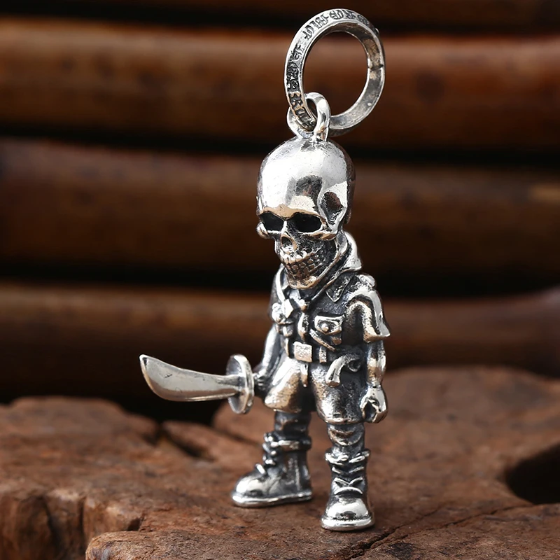 Sterling Silver Human Skeleton Pendant Female Silver Ornament Gothic Rock Nightclub Personality Jewelry Thai Silver Necklace Pen