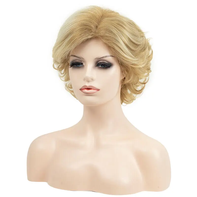 Women's Ladies Mixed Gold Wig Fluffy Short Curly Wigs