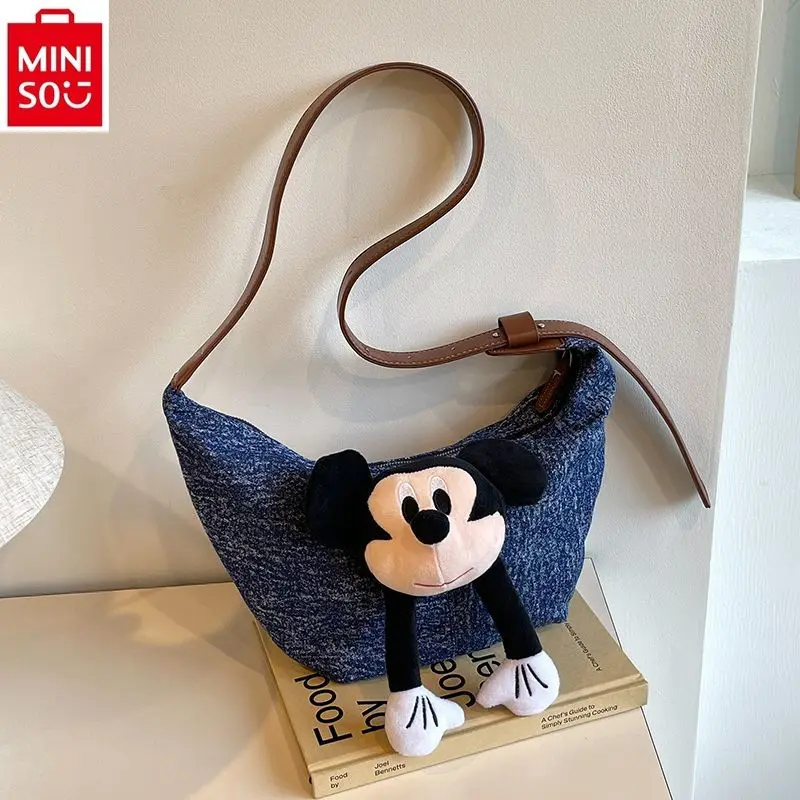 

MINISO 2024 Classic New High Quality Cowboy Mickey Doll Bag for Women Multi functional Storage Underarm Horns Bag