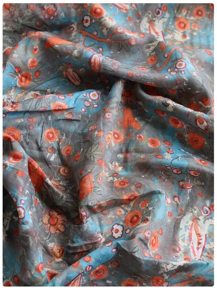 

1yard Sunflower Print tissu Natural Ramie fabric dress shirt bag cheongsam fabric for clothing