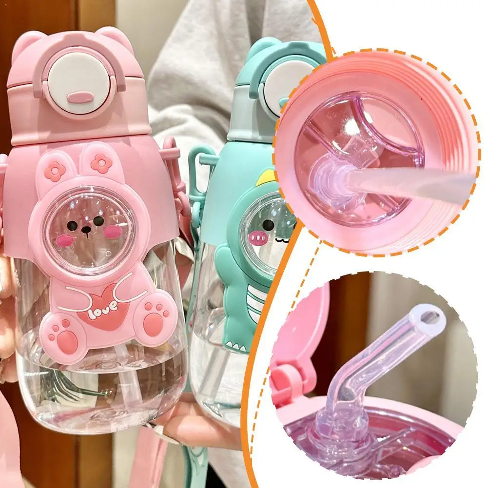 Summer Children's Plastic Straw Water Cup New Cute And High Value Cartoon Cups For Male And Female Students Portable ANTI-FALL