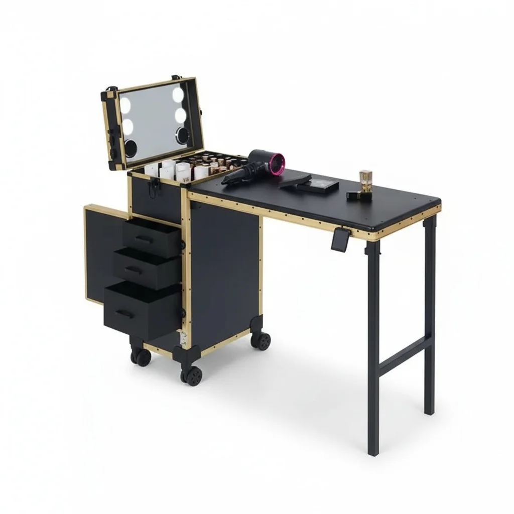 その他 SUITCASE NAIL DESK Foldable Nail Station,Aluminum Manicure Table,Rolling Suitcase