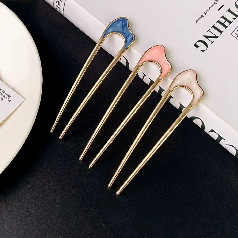 Semplici fermagli per capelli a forma di U per donne Ragazze Bastoncini per capelli Accessori per acconciature da sposa Forcine per capelli in metallo color oro Barrettes