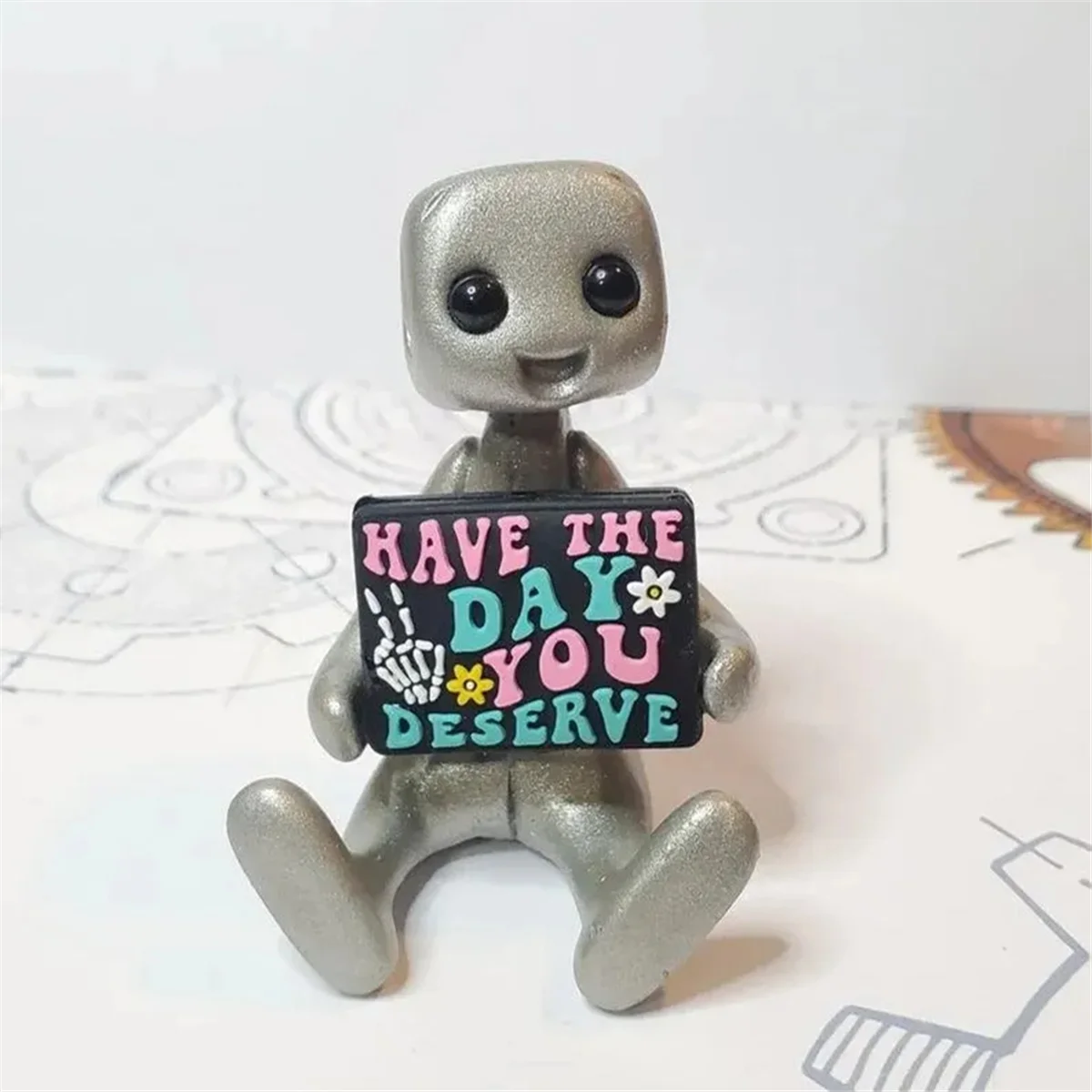 ABDR-Your Mental Health Matters Robot Figurine Resin Art Toy Kawaii Desk Buddy C