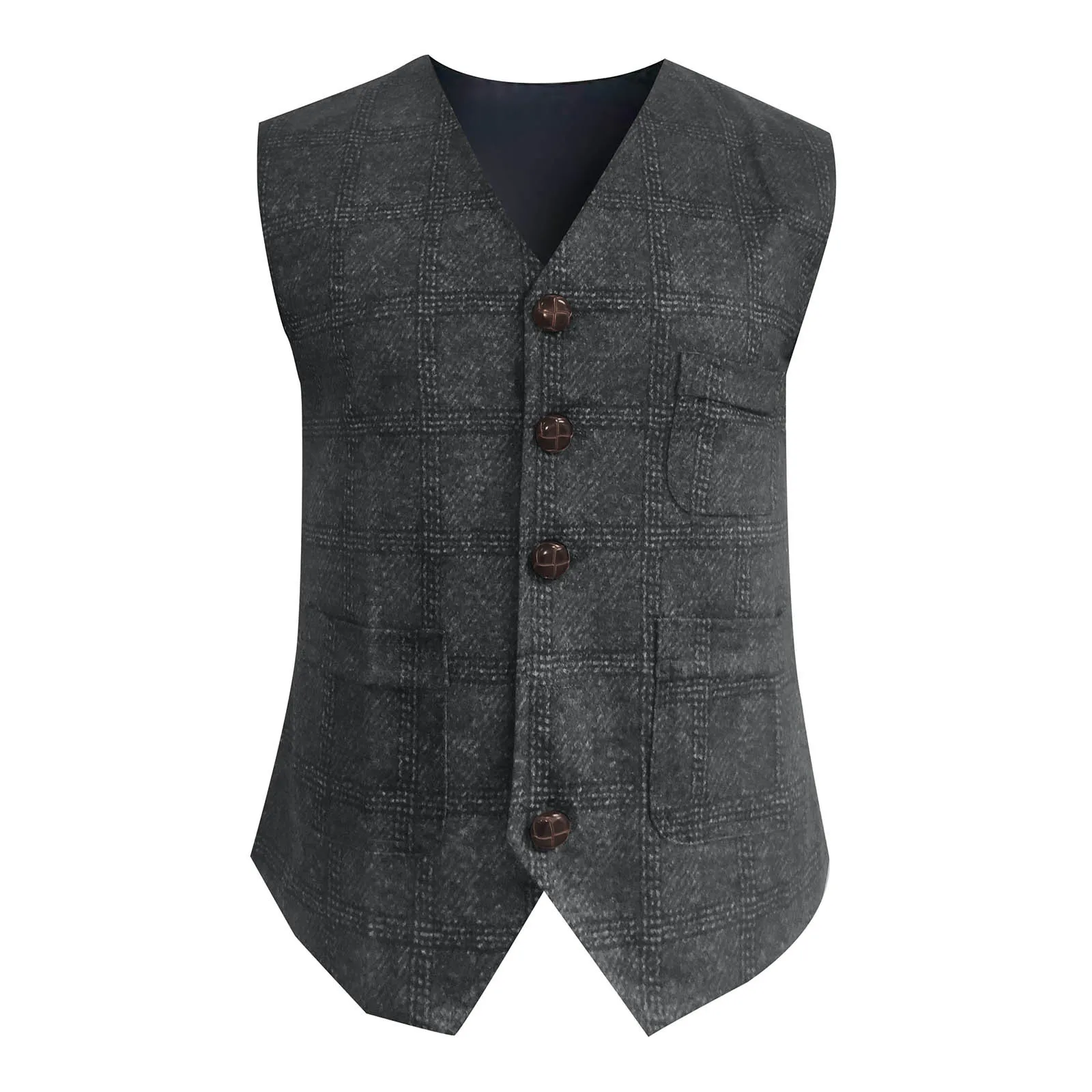 Mens Fashion Handsome Business Vest Plaid Classic Tweed Coat Suit Tweed Slim Fit Formal Waistcoat Vest for Wedding 2024 Coat