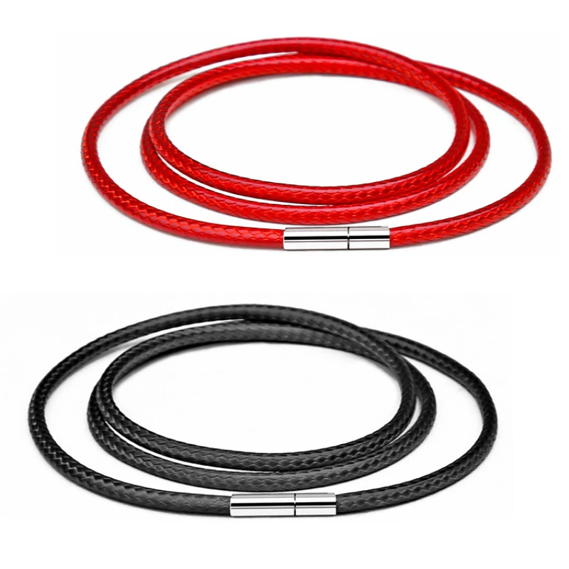 Men's Black Braid Wax Cord DIY Pendant Necklace Jewelry Making Leather Rope Stainless Steel Tube Clasp String Chain 45 50 70cm