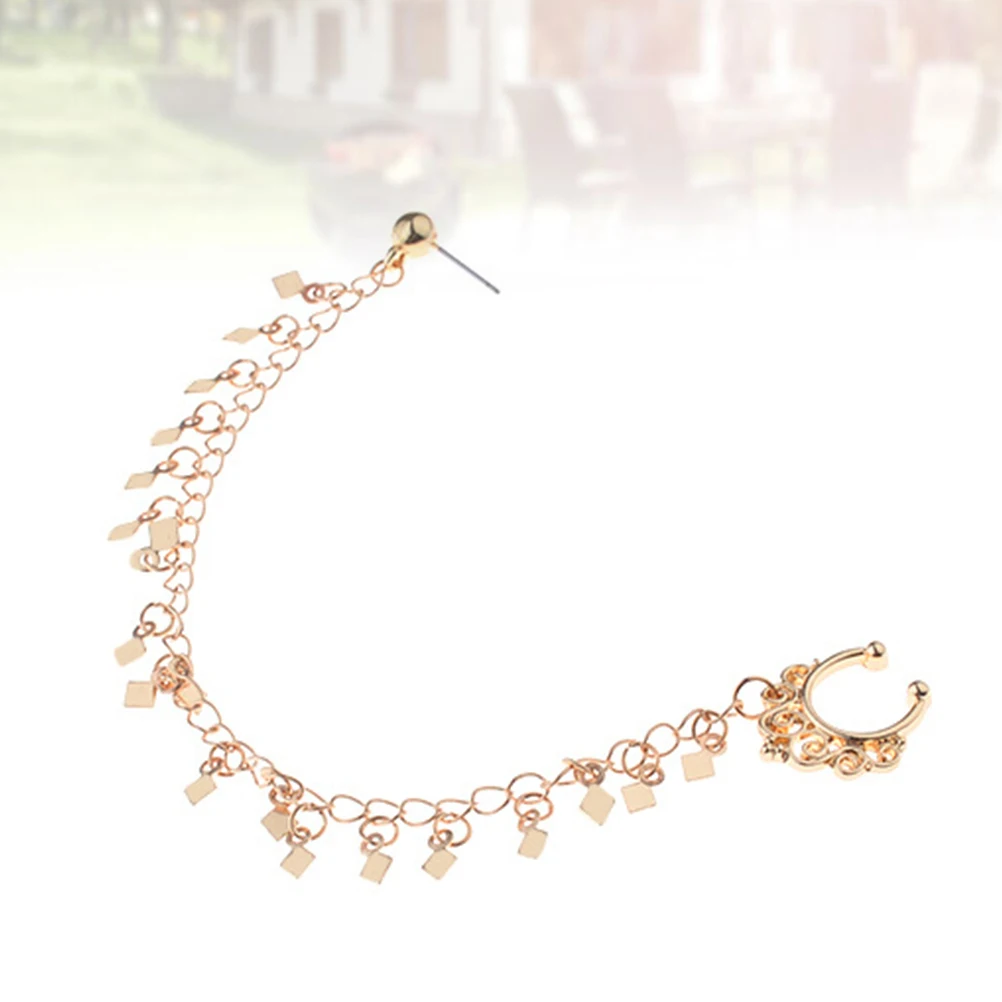 2 Pcs Rhombus Earrings Geometric Drop Nose Tassel Piercing Jewelry Punk to Clip