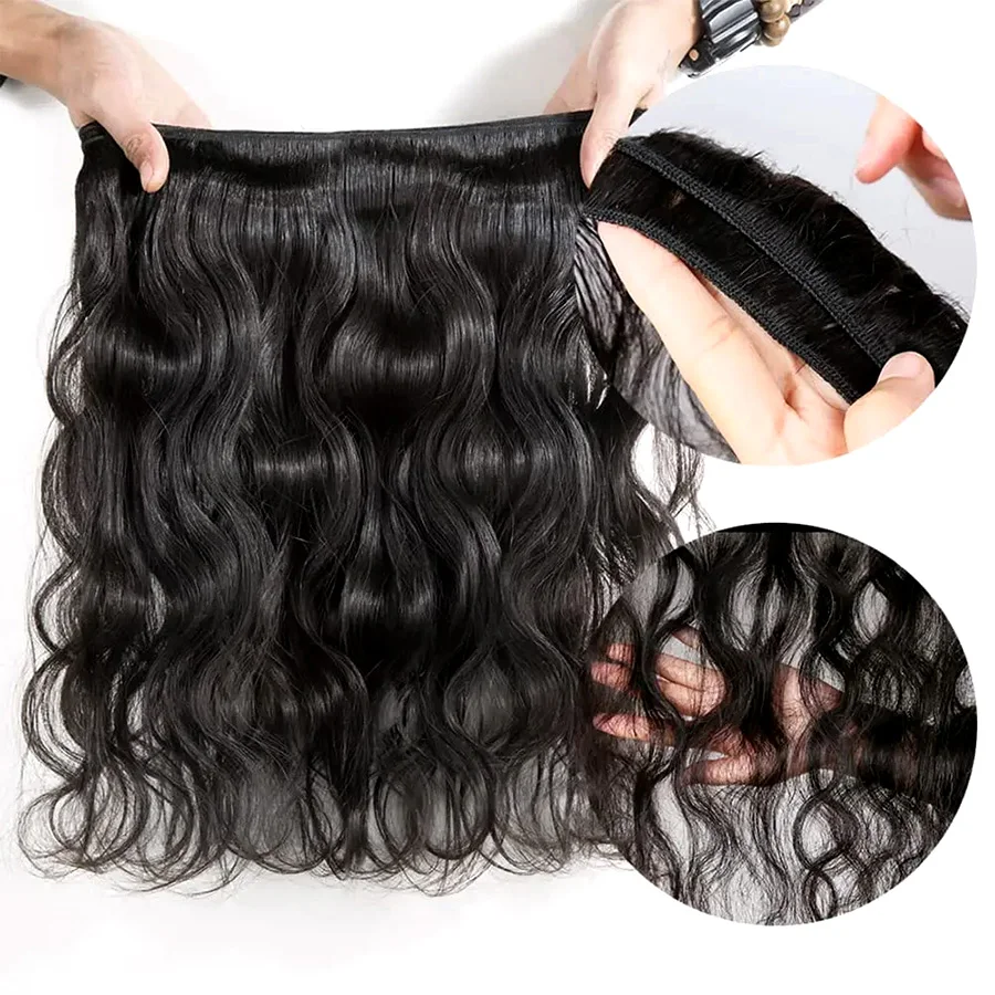 Bundles de cheveux humains Body Wave pour femmes, 100% cheveux humains brésiliens, document noir naturel, extensions de cheveux, tissages