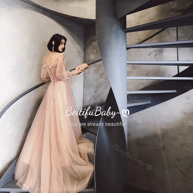 Customized Evening Dress for Women Elegant Off The Shoulder Long Sleeved Palace Style Banquet Ball Gown Prom Dresses Vestidos