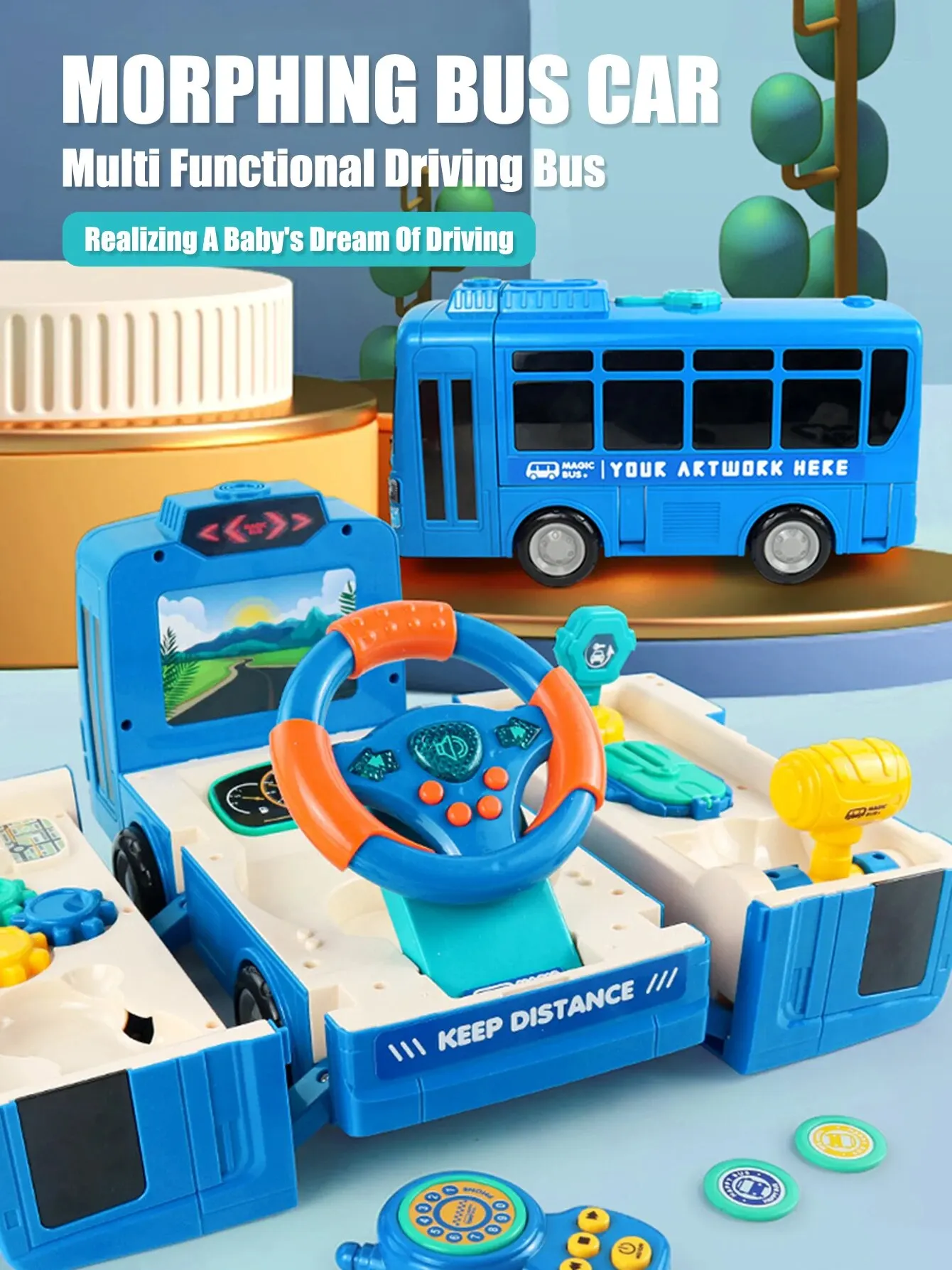 Kids Morphing Bus Pretend to Drive With Bus Simulate Driving To Exercise Eyes And Hands Role Playing Toys Boys Girls Gift