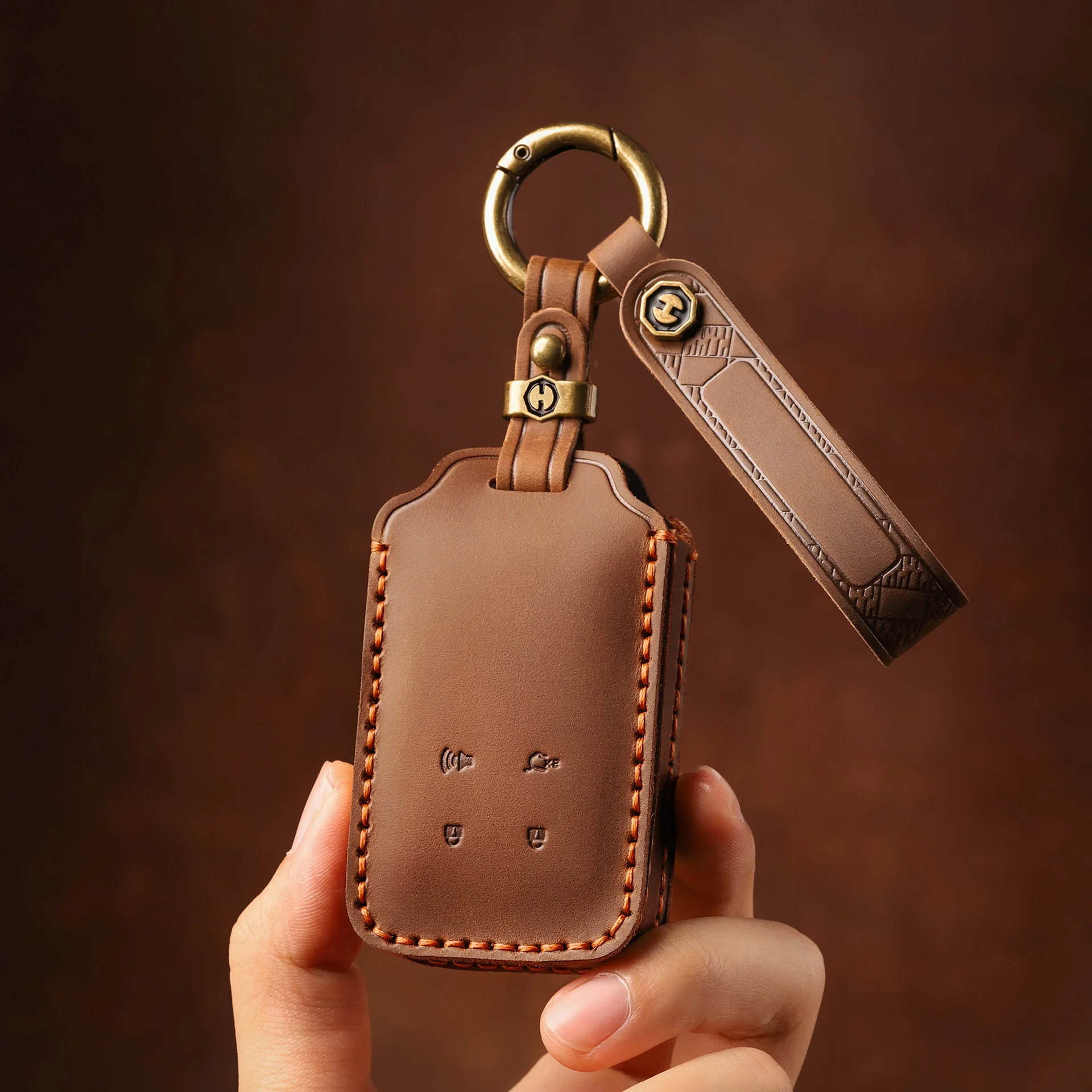 Top Grain Cowhide Smart Key Fob Case,Vintage Leather Remote Key Protector Cover For 2025 MAZDA 6e & MAZDA CX-6e,Car Key Shell
