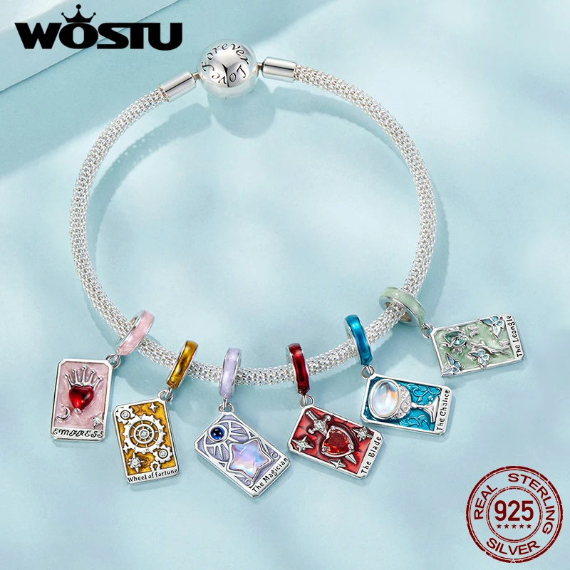 

WOSTU Стерлингового Серебра 925 пробы Таро - Чашки Чаши Лезвие Фокусник Белое Золото Благословие Подходит для Женщин Браслет DIY Изящные Ювелирные Изделия