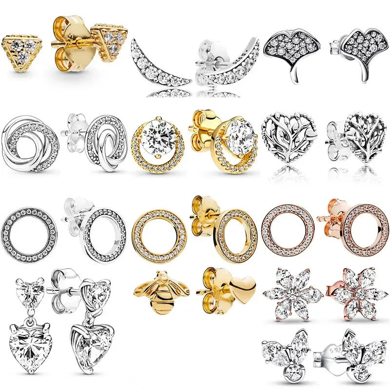 

925 Sterling Silver Stud Earrings Bee Herbarium Cluster Heart Family Hoop Earring For Women Making Wedding Party Jewelry Gift