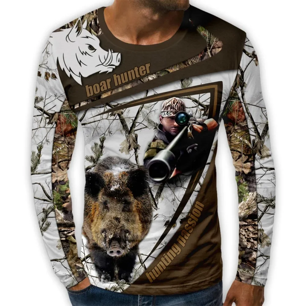 Camo Hunting Animals Wild Boar Men T-Shirt 3D Print Sport Long Sleeve Tee Tops Casual O Neck Streetwear T Shirts Men's Clothing