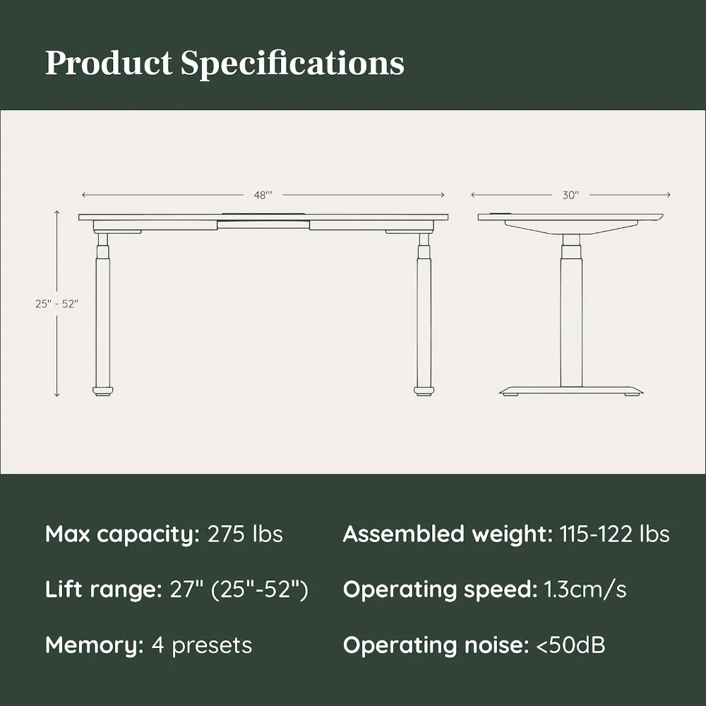 48 Inches The Ultimate Office Desk for Productivity & Health - Dual Motors, Three-Stage Lift, Four Memory Presets, Desk