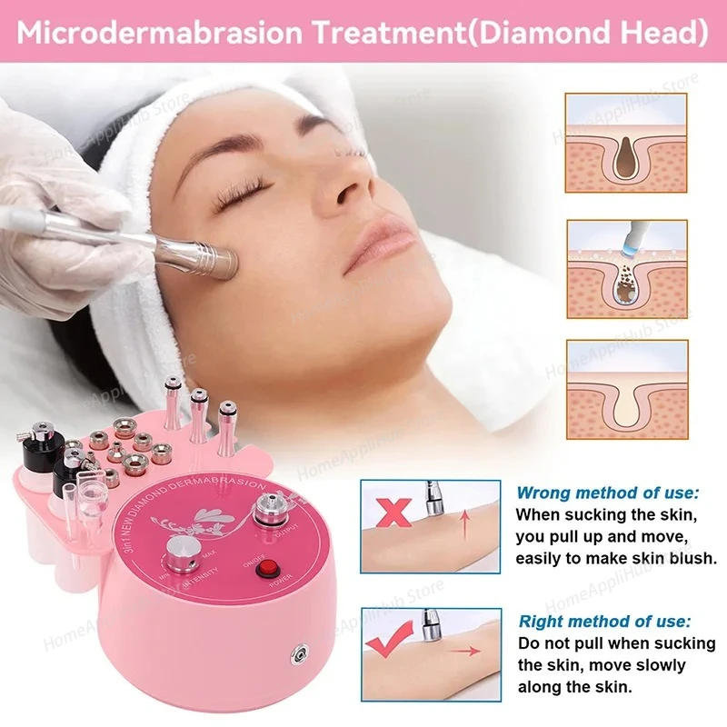 

Машина для микродермабразии с розовым бриллиантом для лица 3 в 1, профессиональное удаление черных точек, очищение от прыщей, антивозрастной инструмент для ухода за кожей