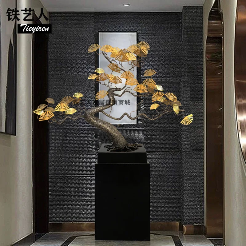 New Chinese style Wealth Attraction Large scale Welcome Song Xuan Guan Decoration Hotel Lobby Iron Art Metal Sculpture