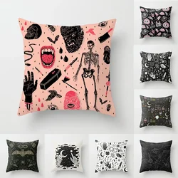 Housse de coussin Halloween, taie d'oreiller, décor tête de mort, chauve-souris, citrouille, fournitures de voiture, 45x45cm