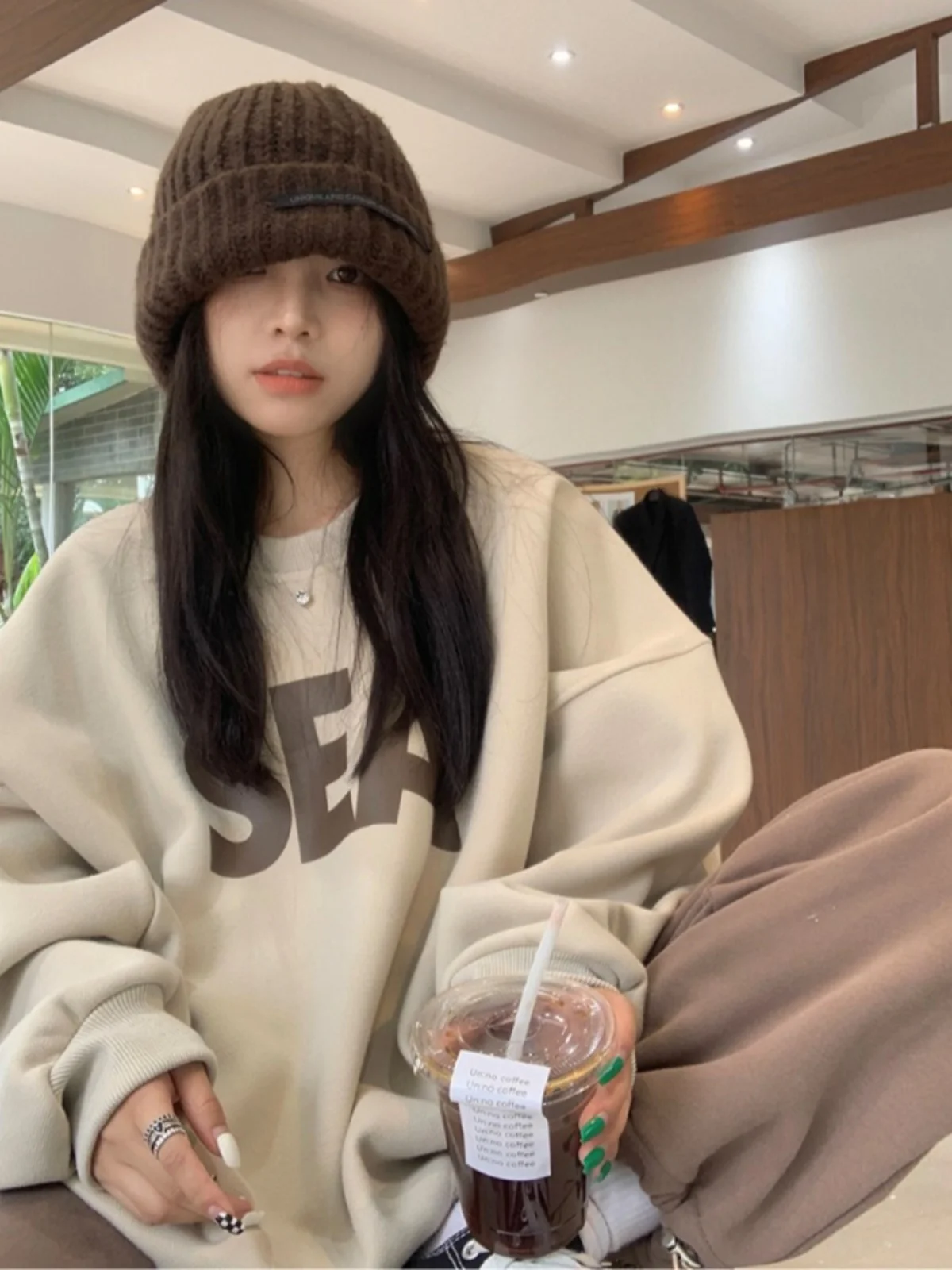 

Женская толстовка оверсайз с длинными рукавами и флисовой подкладкой, осенне-зимняя новинка, удобная, универсальная, модная, для студентов