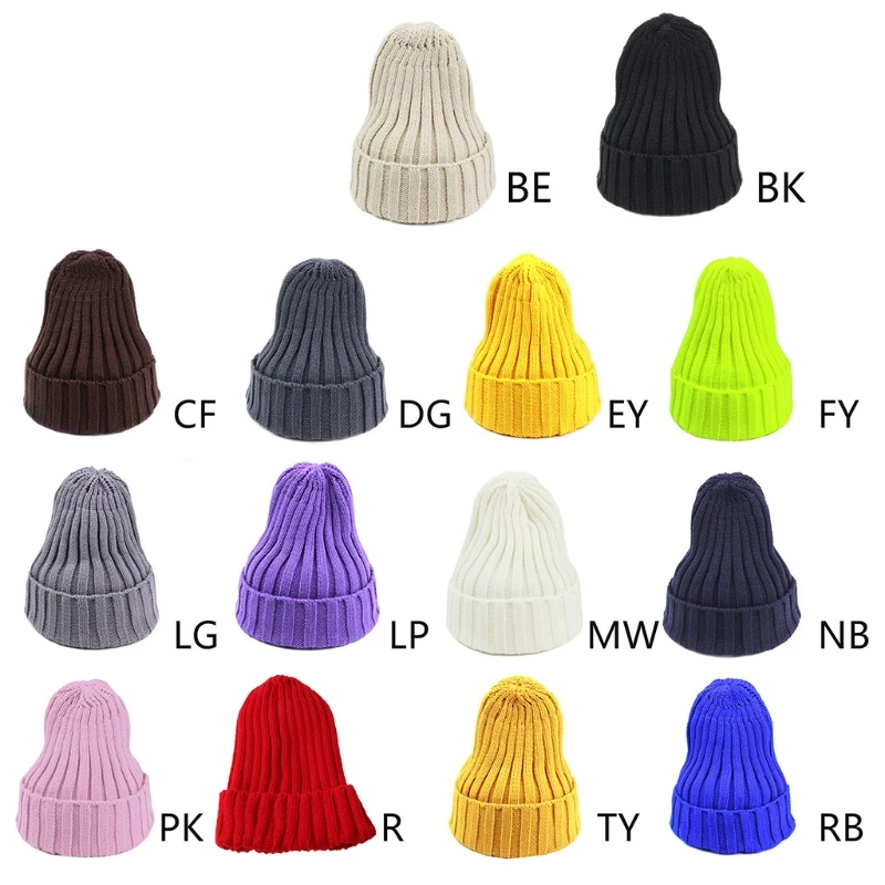 Unisex Winter Ribbed Knit Pointed Beanie Hat Solid Color Cuffed Skull