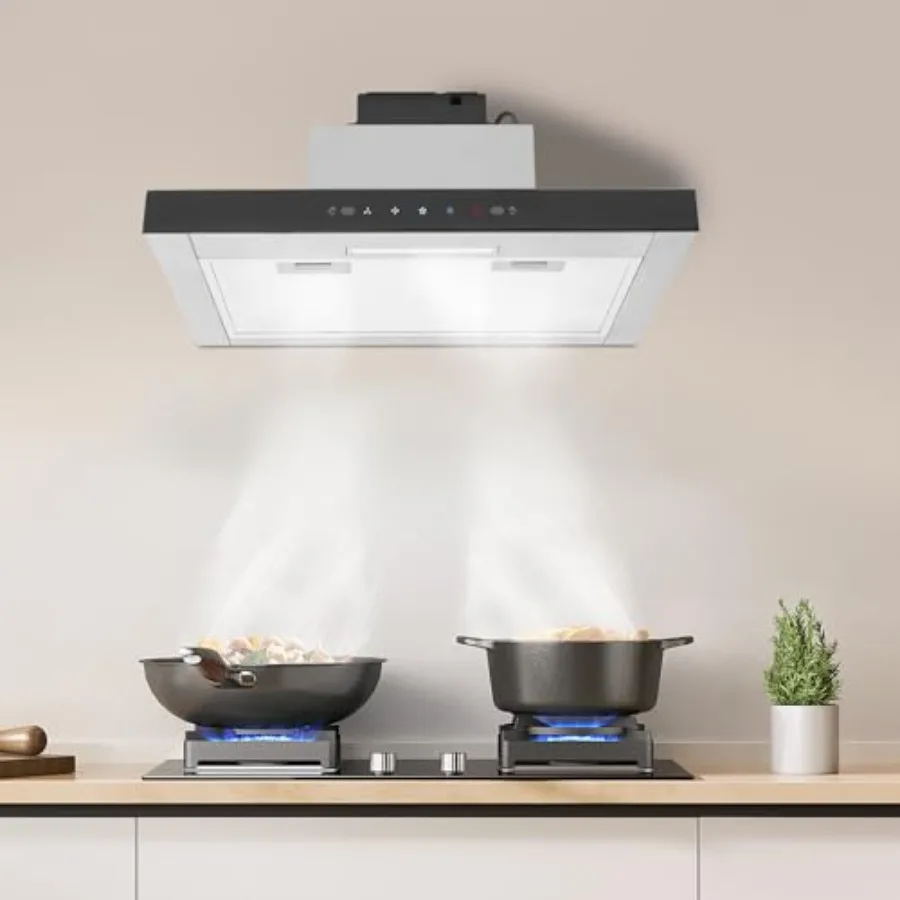 شفاط المطبخ من الفولاذ المقاوم للصدأ مقاس 24 بوصة مع شفط 350 CFM لمسة المطبخ والتحكم بالإيماءات 3 سرعات مروحة العادم L #3