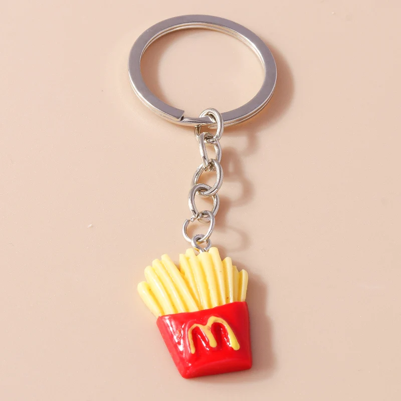 Cute Resin Simulation Food Keychain Hamburger French Fries Key Ring for Car Key Holder Handbag Charms Pendant DIY Jewelry Gifts