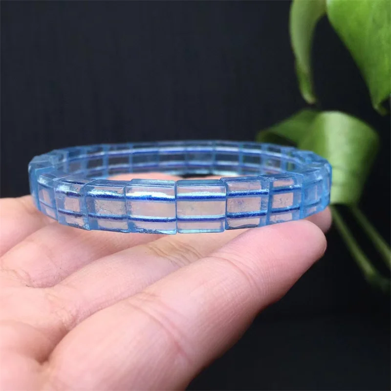 Natural Aquamarine Bangle Women Charm Simple Circle Strand Bangles Yoga Energy Wrist Jewelry Gift 1PCS