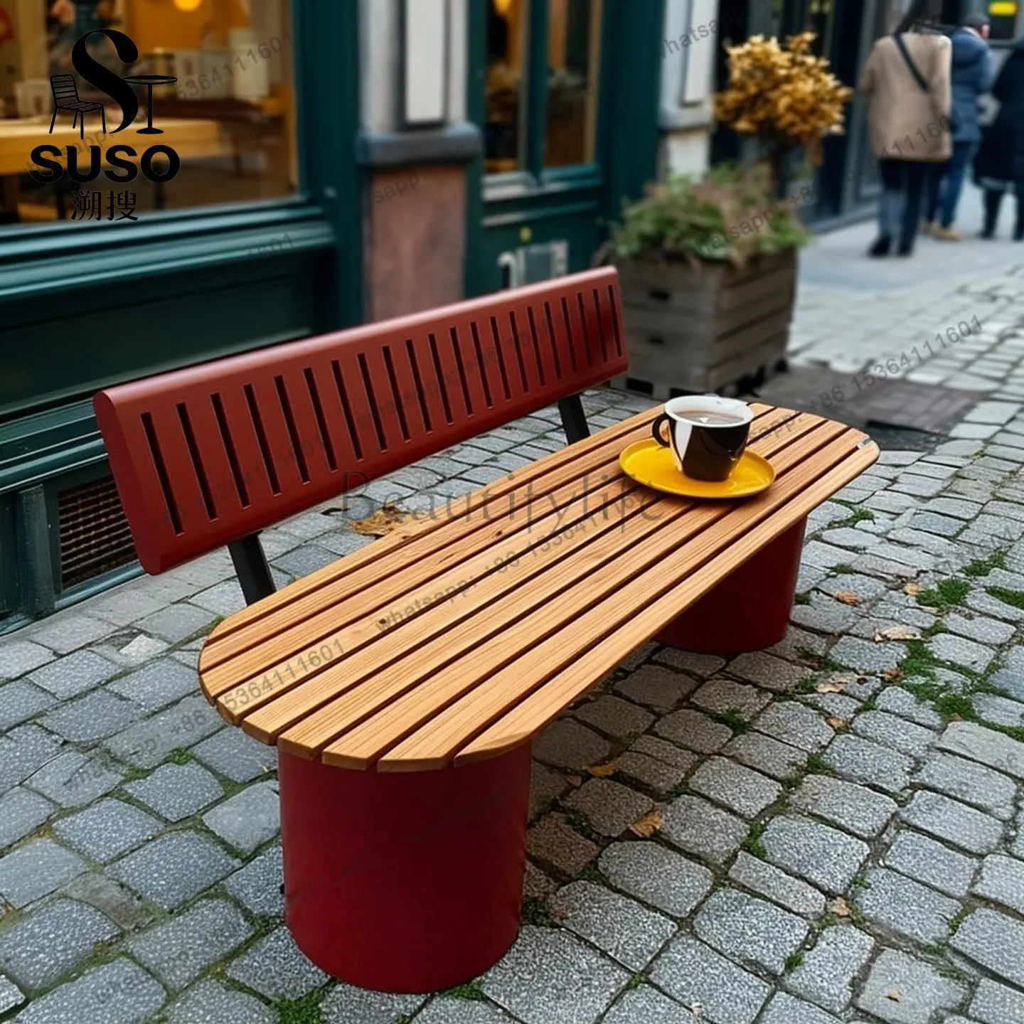 Park Outdoor Bench Scenic Area Square Community Courtyard Double Backrest Anticorrosive Solid Wood Chair