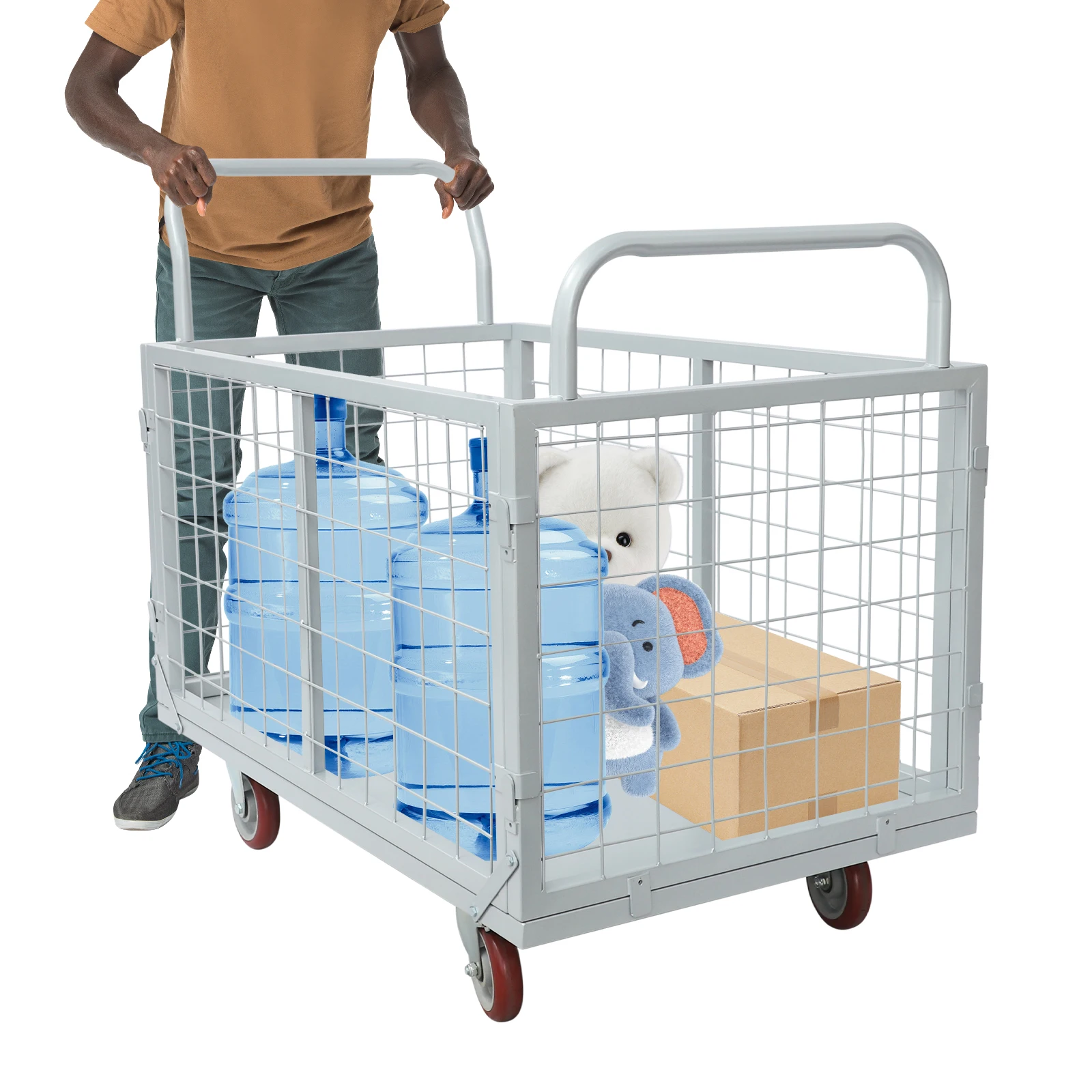 38,39*23,62*20,79-дюймовая серебряная тележка на платформе, сверхмощная тележка на платформе с эргономичной ручкой, усиленные соединения