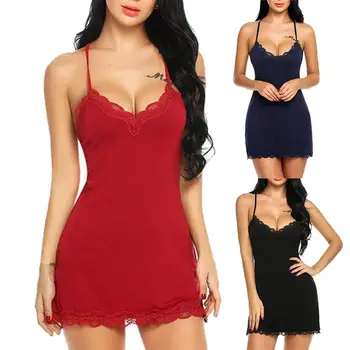 2024 sexy baixo corte sleepwear vestido de tiras renda lingerie babydoll noite vestido feminino camisola elegante pijamas