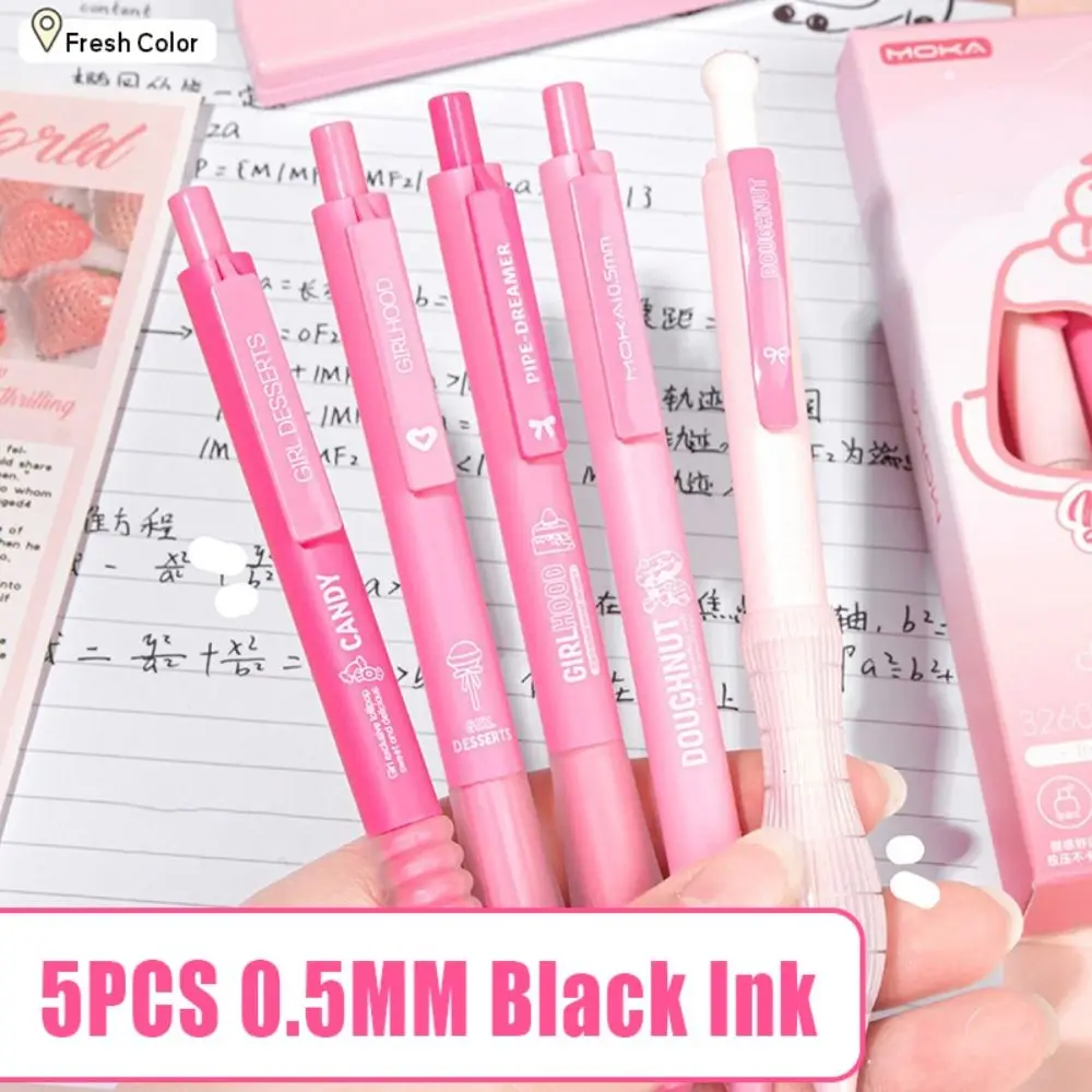 

5PCS/Set High Quality Soft Grip Pocket Pen Press Type Quick Drying Neutral Pen 0.5mm Black Ink ST Tip Writing Tool School Office
