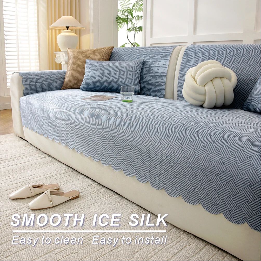 Pet Friendly Cooling Sofa Mat Anti-Slip Durable Ice Silk Sofa Cover Easy Care Suitable for Living Room Hotels