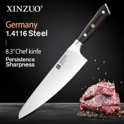 XINZUO 8.3'' inch Chef Knife DIN 1.4116 Steel Kitchen Knives Nature Ebony Wood German Cleaver Meat Knife Kitchen Cooking Tools