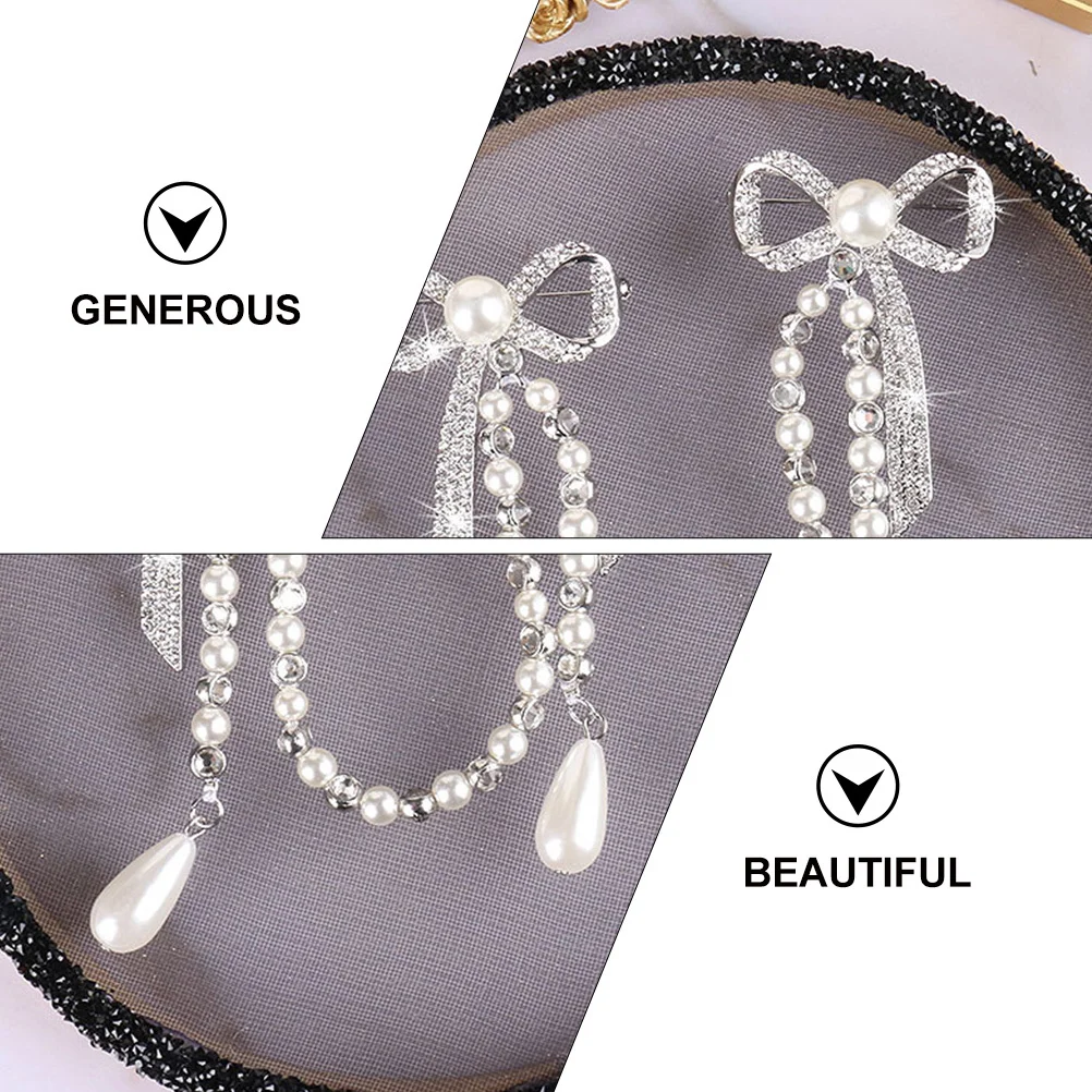 

1pc Pearl Bow For Women Fashion Women Breastpin Tassel Corsage Pin Alloy Breastpin Shiny Clothing Accessory Wedding Gift