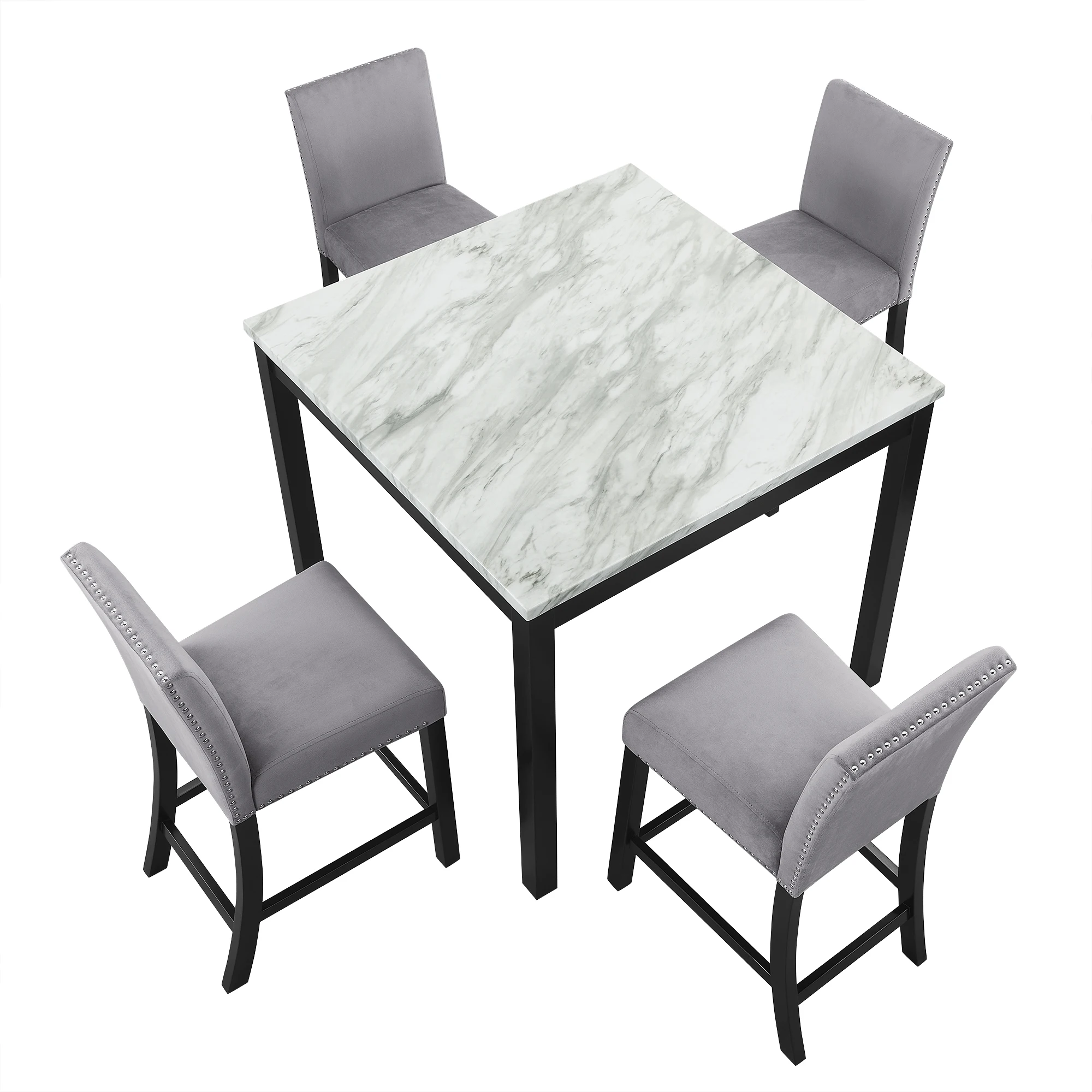 5-Piece Dining Table Set, Wooden Square Counter Height Table with 4 Chairs Modern Mid-Century Compact Dining Set for Small Space