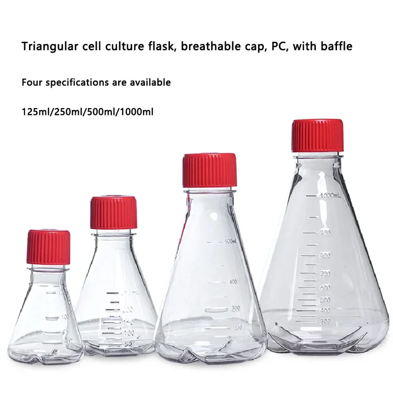 LABSELECT Triangular Cell Culture Flask 125/250/500/1000ml Life Science, Breathable Cap, PC, with Baffle