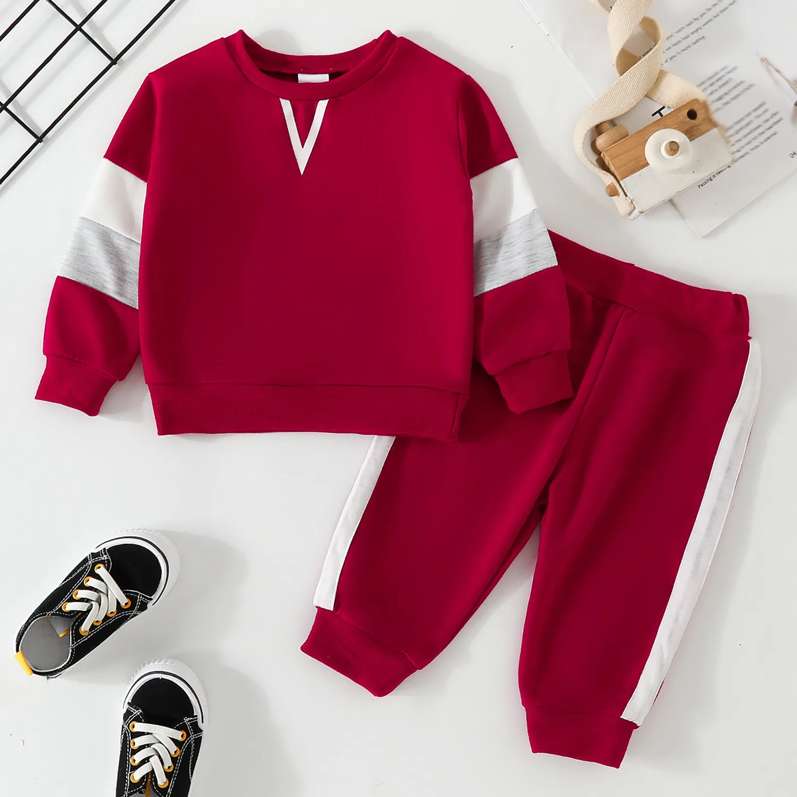 Baby Boy Contrast Colors Pant Sets Spring Autumn Clothes Warm Long Sleeve Sweatshirt and Elastic Sweatpants 2 Piece Track Suit