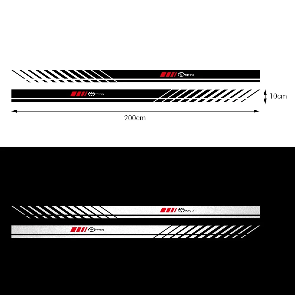 2Pcs Car Body Side Stripe DIY Decal Car Tuning Logo Sticker For Toyota Yaris Rav4 TRD Camry C-HR Prius Highlander Prado Avalon