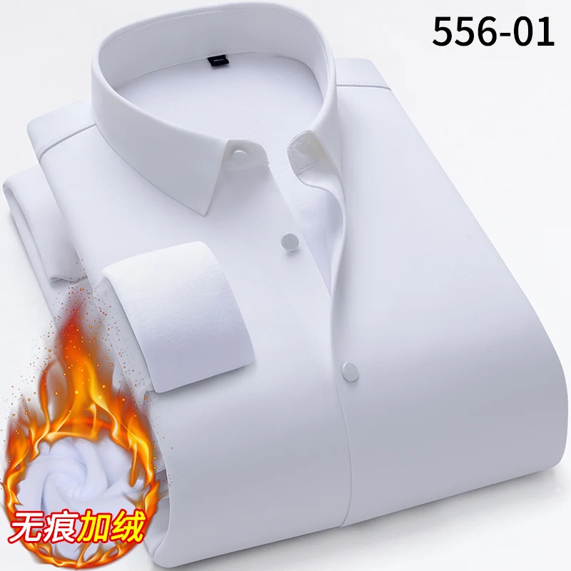 2025 Shirt Men's Fashion Business Gentleman Plus Fleece Thick Wedding Travel Outdoor Solid Color Work Casual Dress Warm Shirt