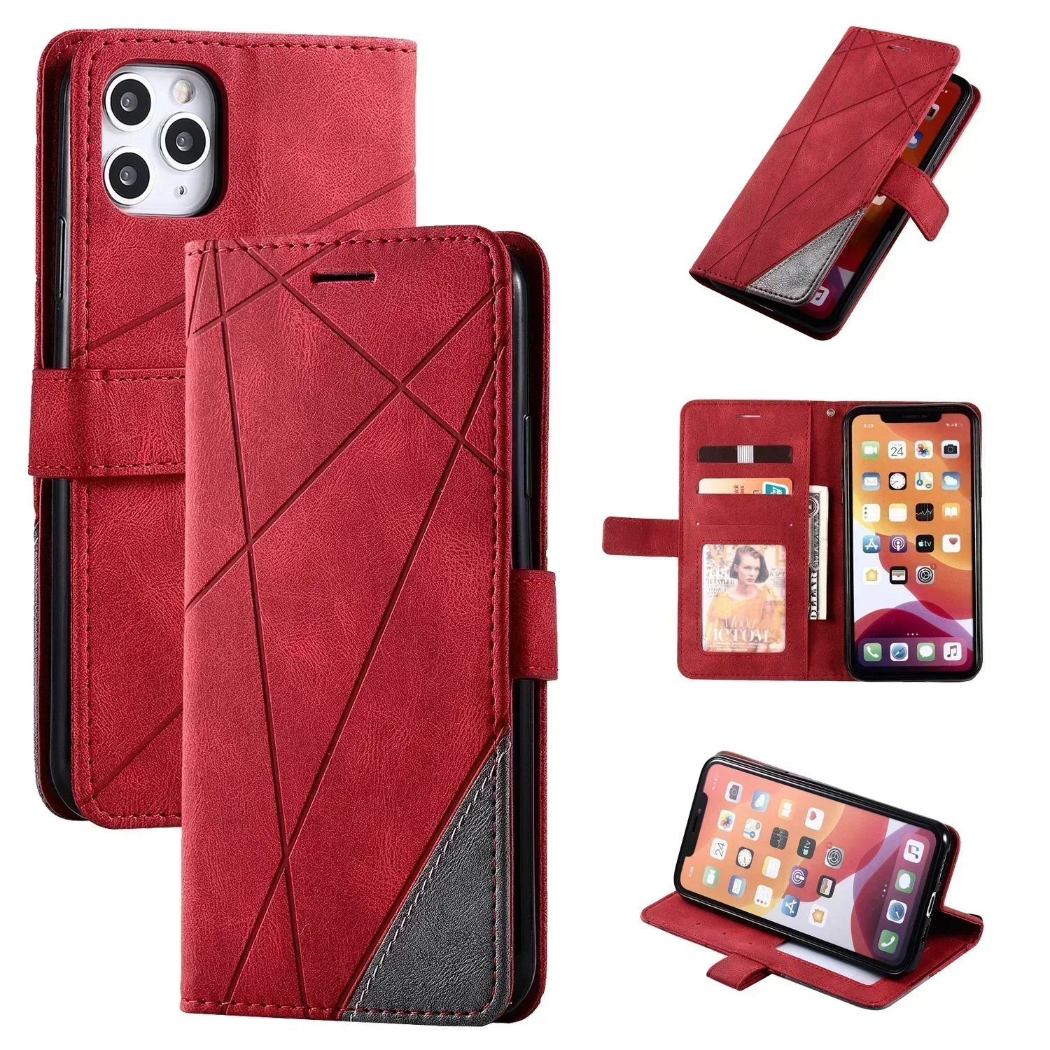 Funda de negocios con soporte, para Xiaomi 11, Poco X3, Nfc, M3, Redmi Note 10 Pro, 7, 7A, 8, 8A, 8T, 9, billetera con rayas