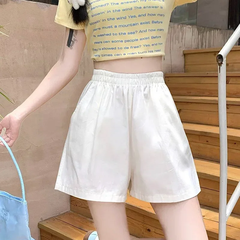 

New Summer Lady Korean Wash Cotton High Waisted Short Pants High Quality Women Daily Pants Female Solid Color Baggy Cargo Shorts