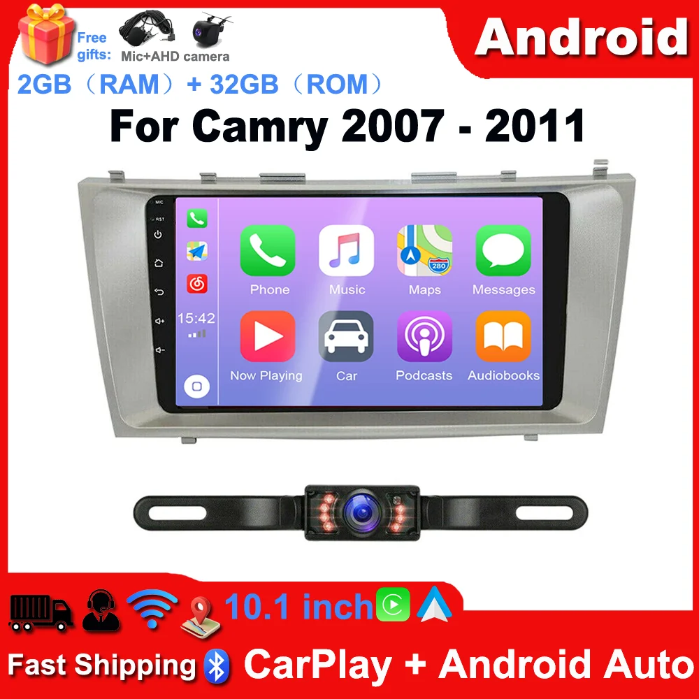 2+32G Android 13 Car Stereo for Camry 2007-2011 with Carplay Android Auto GPS Navigation 9in Car Screen Radio Multimedia Player with Bluetooth Wifi SWC Mirror Link + Reverse Camera