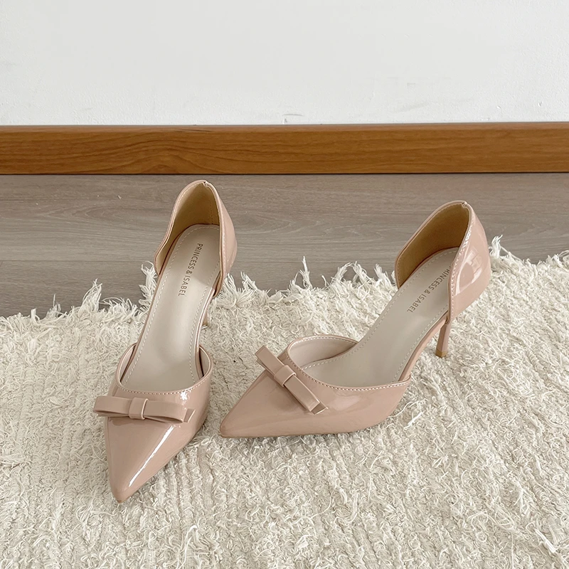 High Heels Women's One Line Shallow Bow with Pointed Toe Super Soft Hollow Stiletto