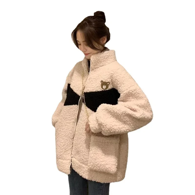 Wool Plush Thickened Cotton Coat for Women 2022 New Winter Loose Stand Collar Warm Cotton Coat Women